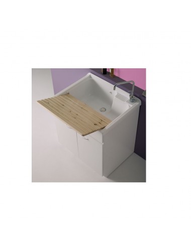 Mobile lavatoio lavanderia Lady cm 74x60 bianco con asse legno massello