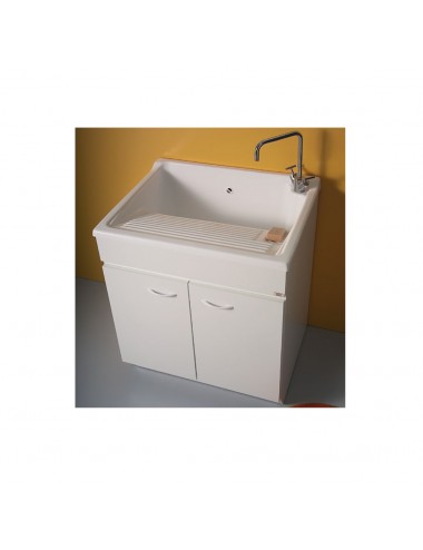 Mobile lavatoio lavanderia Lady cm 74x60 bianco con asse legno massello