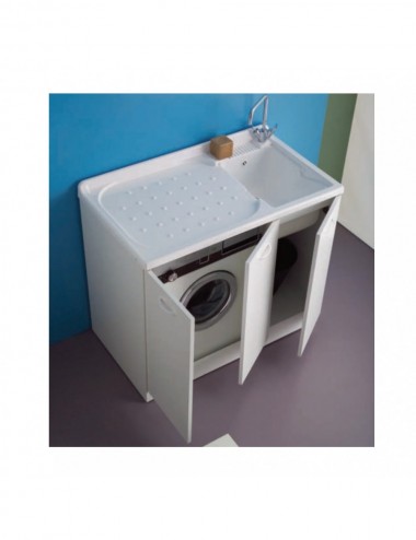 Mobile lavatoio lavanderia copri lavatrice Lady cm 124x60 bianco sx 3 ante