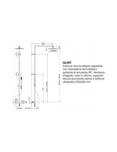 Colonna doccia Glint 03 Jacuzzi con miscelatore termostatico soffione 20 x 20 cm