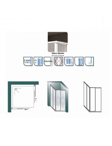 Box doccia scorrevole acrilico 70/80 x 80/90 profili in alluminio bianco