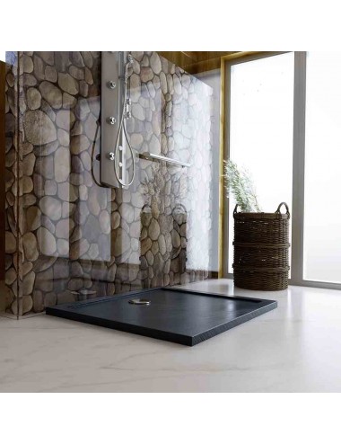 Piatto doccia slim quadrato 100x100 h 4 cm effetto pietra antracite