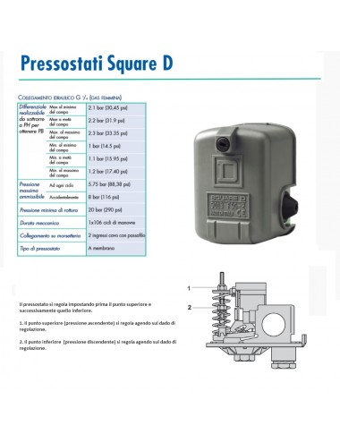Pressostato Square D FSG2 per autoclave