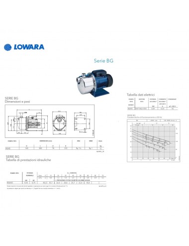 Pompa autoadescante Lowara centrifuga monofase HP 0,75 KW 0,55 serie BGM5