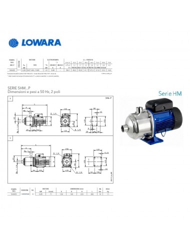 Pompa superficie Lowara centrifuga multistadio HP 1,29 KW 0,95 serie 5HM05