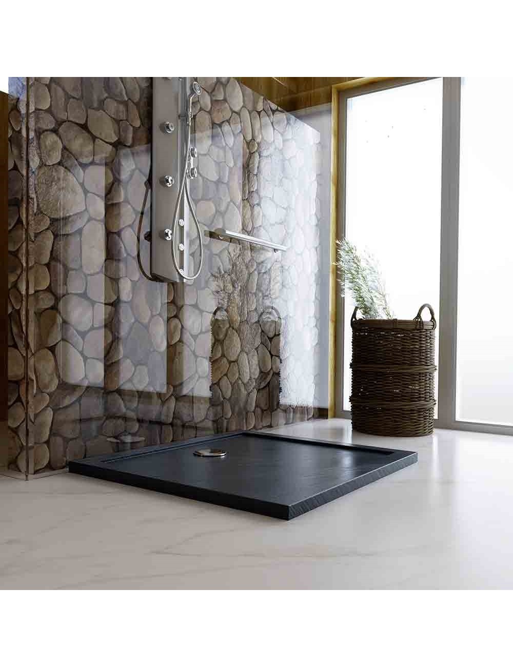 Piatto doccia slim quadrato 80x80 h 2.6 cm antracite effetto pietra