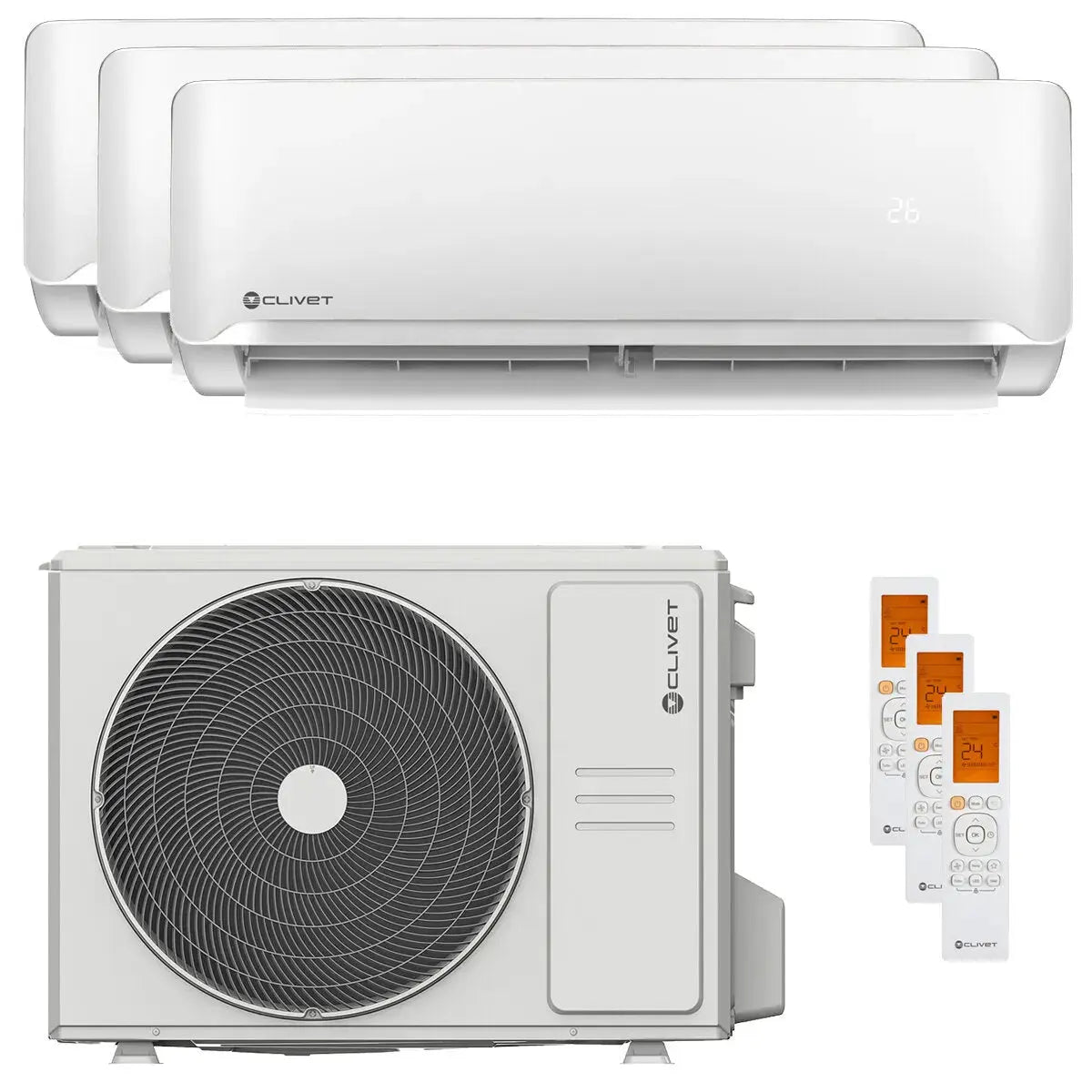 Condizionatore Clivet Essential 2 trial split 12000+12000+12000 BTU inverter A++ unità esterna 10,5 kW Clivet