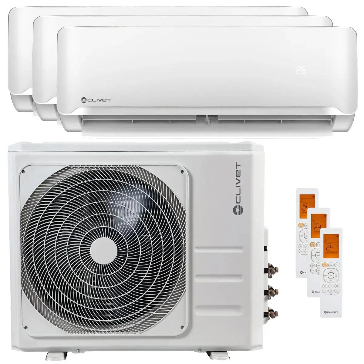 Condizionatore Clivet Essential 2 trial split 12000+18000+18000 BTU inverter classe A unità esterna 12,5 kW Clivet